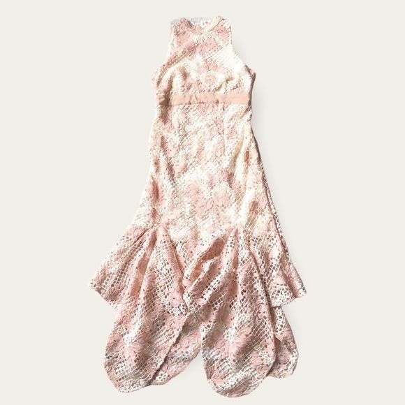 Keepsake the Label Lace Midi Dress Mermaidcore Crochet Handkerchief Hem Size 4 - Picture 3 of 16